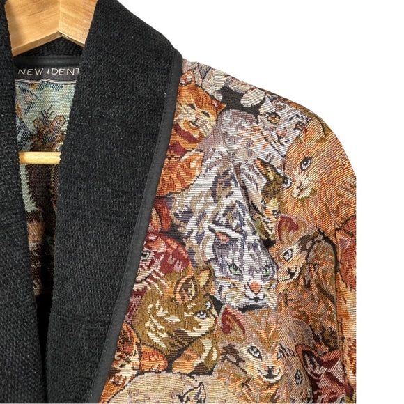 Women's Cat Print Tapestry Blazer with Black Trim - Picture 2 of 4